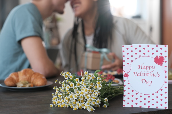 Valentine Day Breakfast on Couple Background